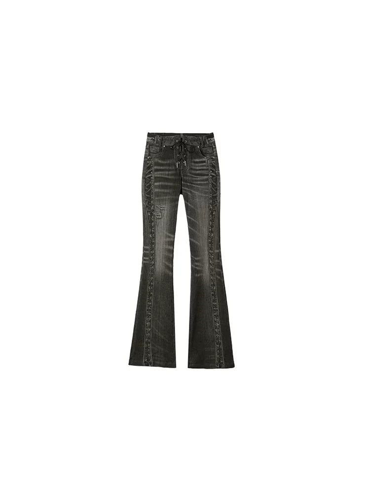 Black Distressed Washed Flared &amp; Bell-Bottom Pants