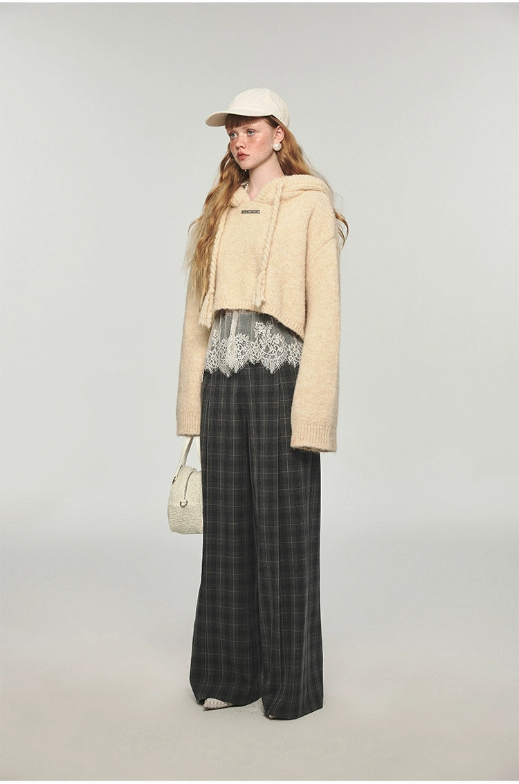 Plaid Woolen Wide-leg Pants - CHINASQUAD