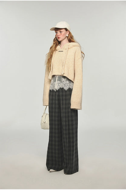 Plaid Woolen Wide-leg Pants - CHINASQUAD