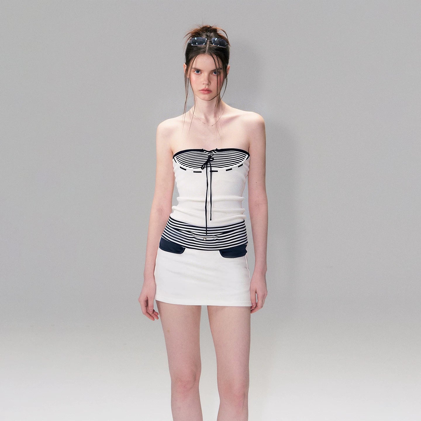 Vintage Contrast Stripe Lace-Up Bandeau Top