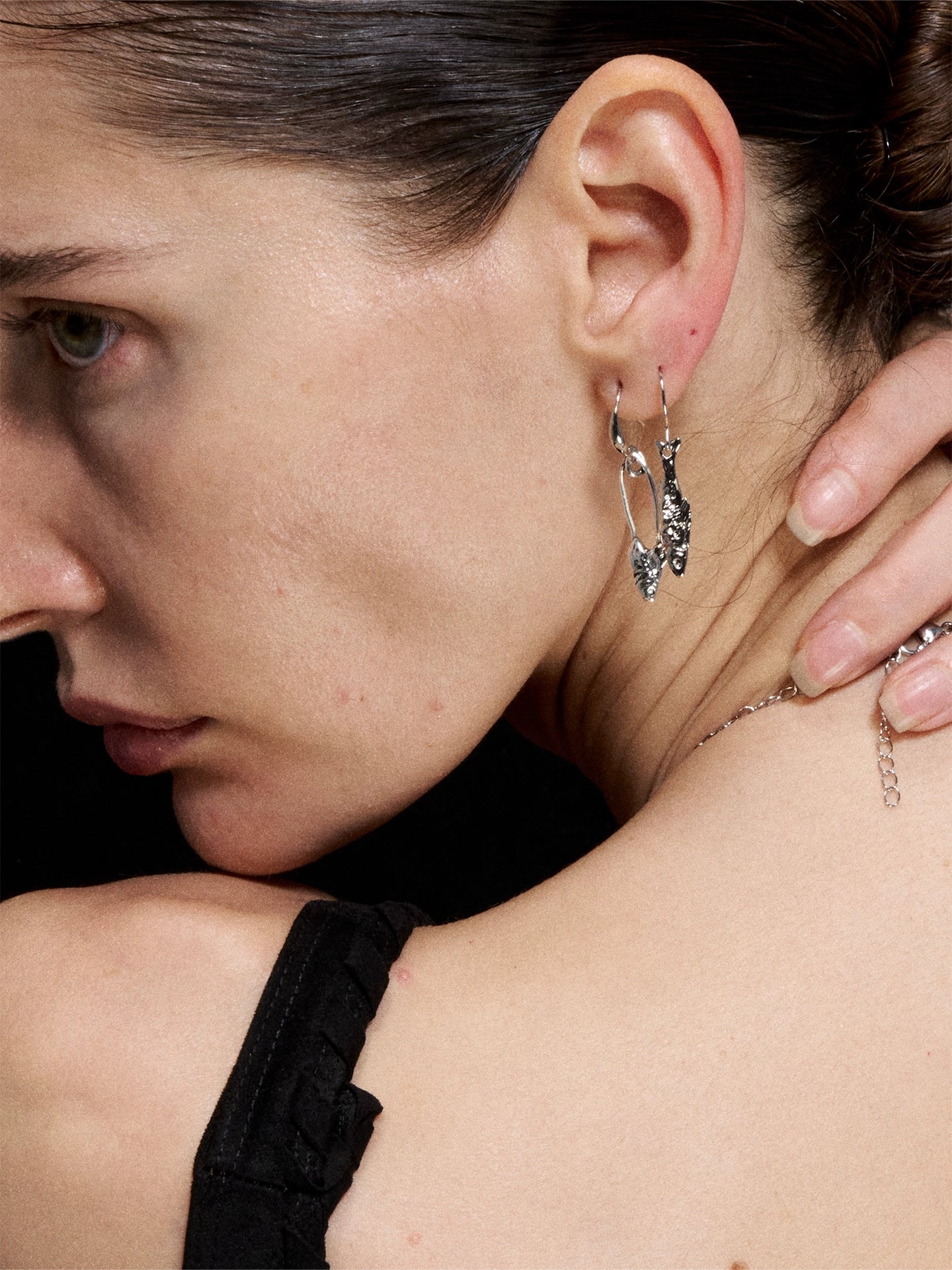 Silver-Tone Mini Fishbone Stud Earrings