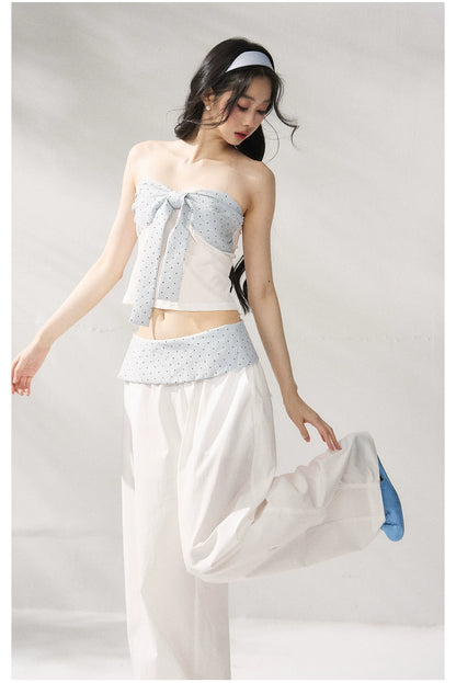 Strapless Top &amp; Relaxed Wide-Leg Pants Set