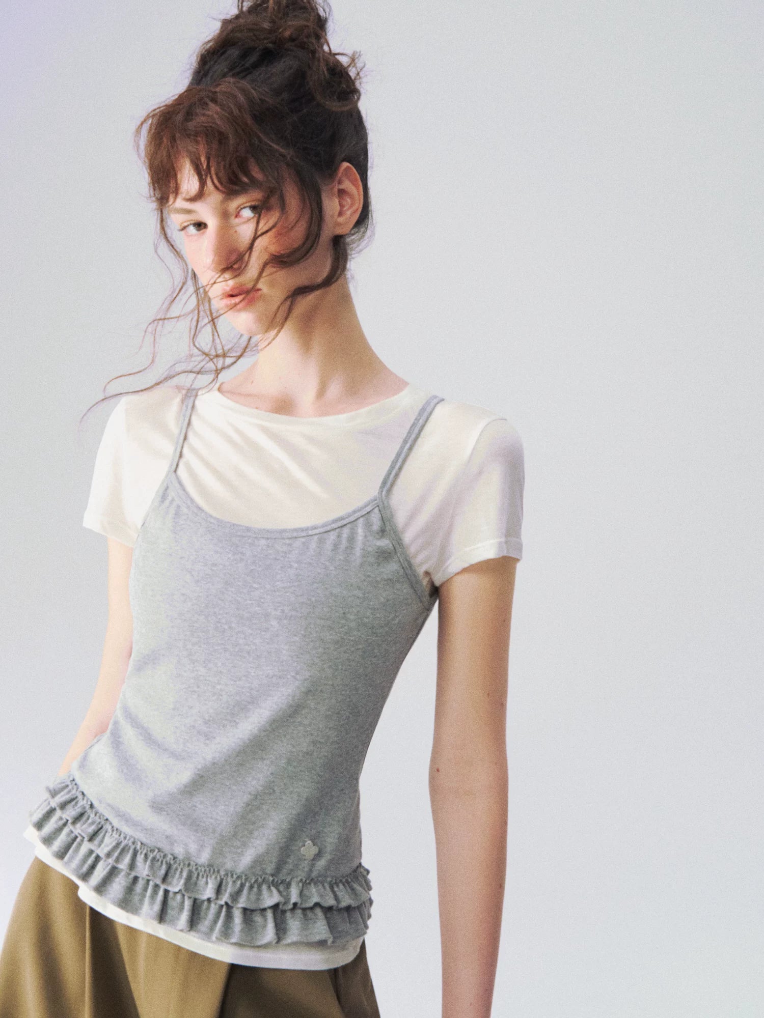 Layered Ruffle Trim Two-Piece Short Sleeve Top