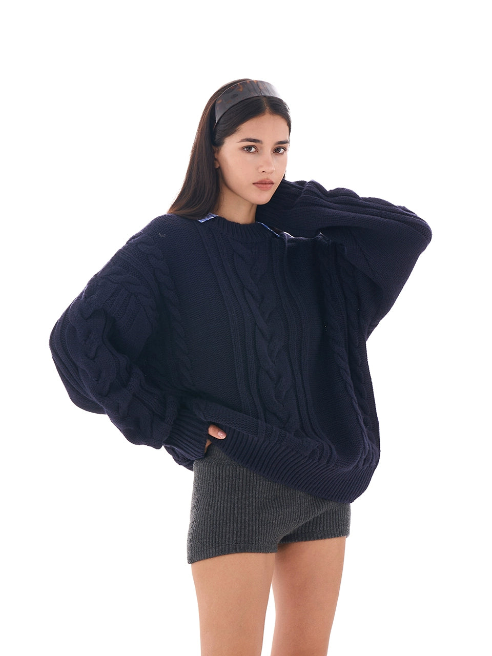 Detachable Collar Oversized Cable Sweater