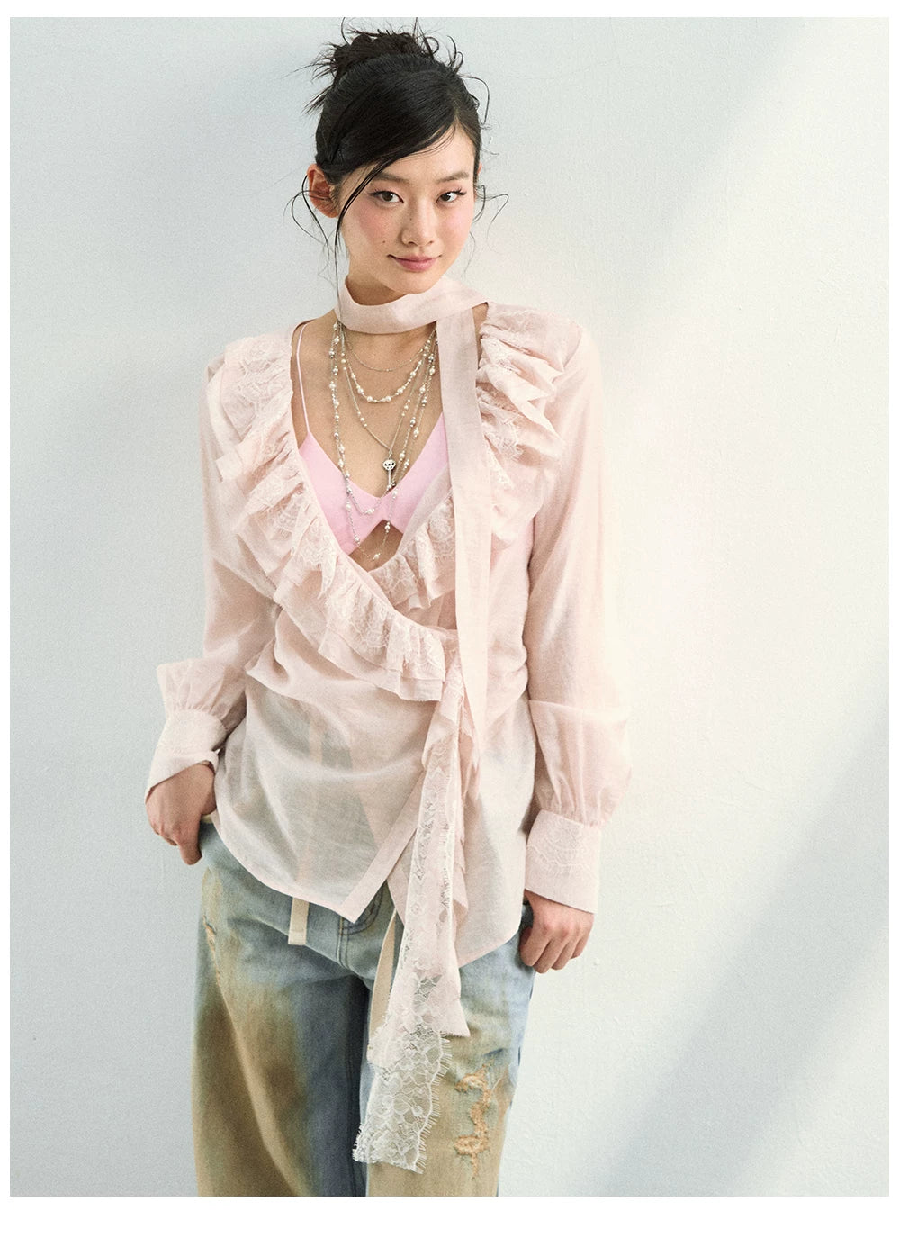 Layered Pearl Chain Statement Necklace