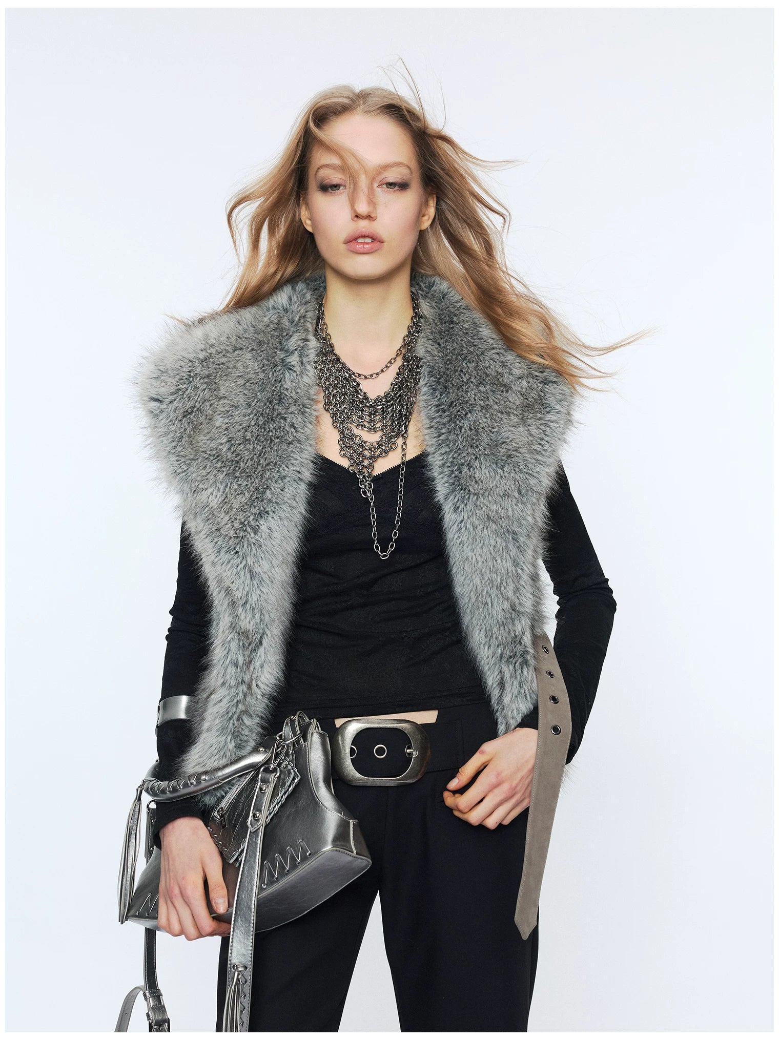 Faux Buckle Detail Suede Punk Vest