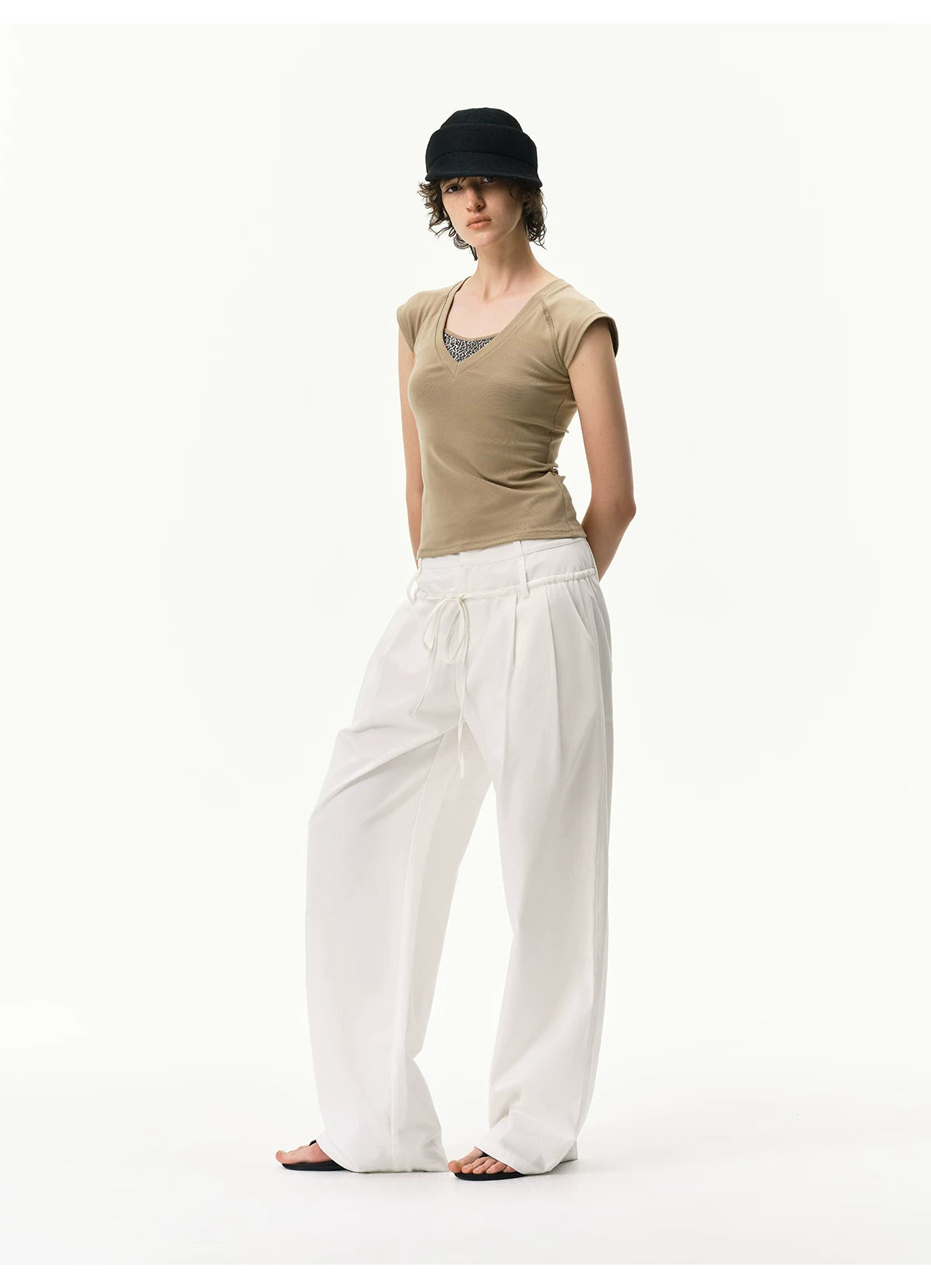 Lyocell Linen Drawstring Barrel-Leg Pants