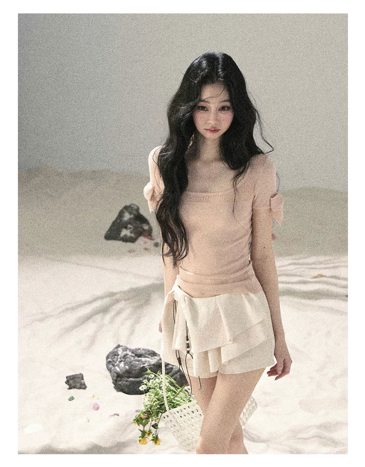 Square Neck Cut-Out Slim Fit Knit Top