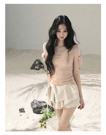 Square Neck Cut-Out Slim Fit Knit Top