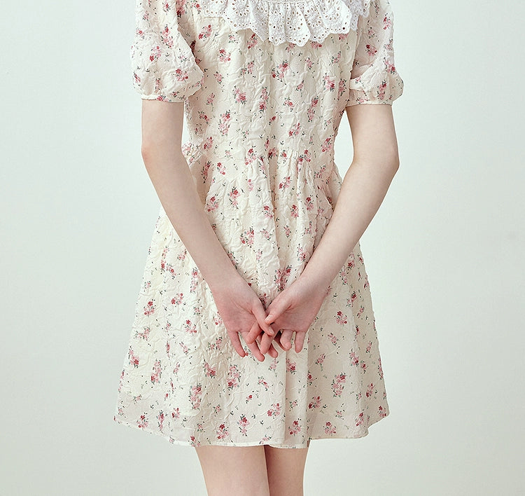 White Floral Doll Collar A-line Dress