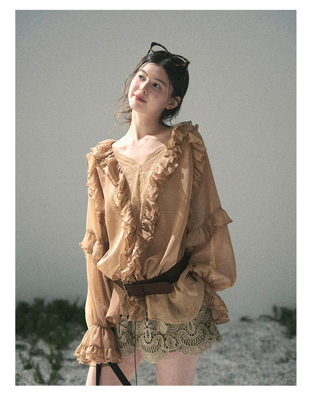 French Ruffle Lace Chiffon Blouse