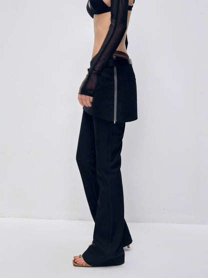 Color Block Asymmetrical Zipper Flared Skirt Pants