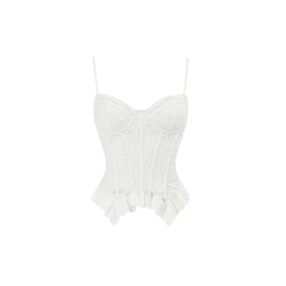 White Lace Boned Corset Hook-and-Eye Tank Top