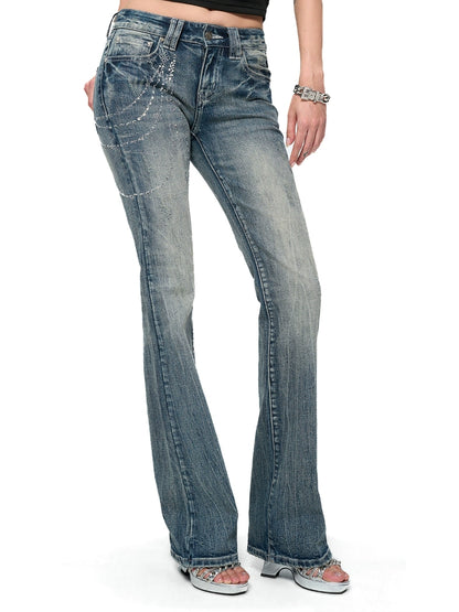 Washed Blue Bootcut Stretch Denim Jeans