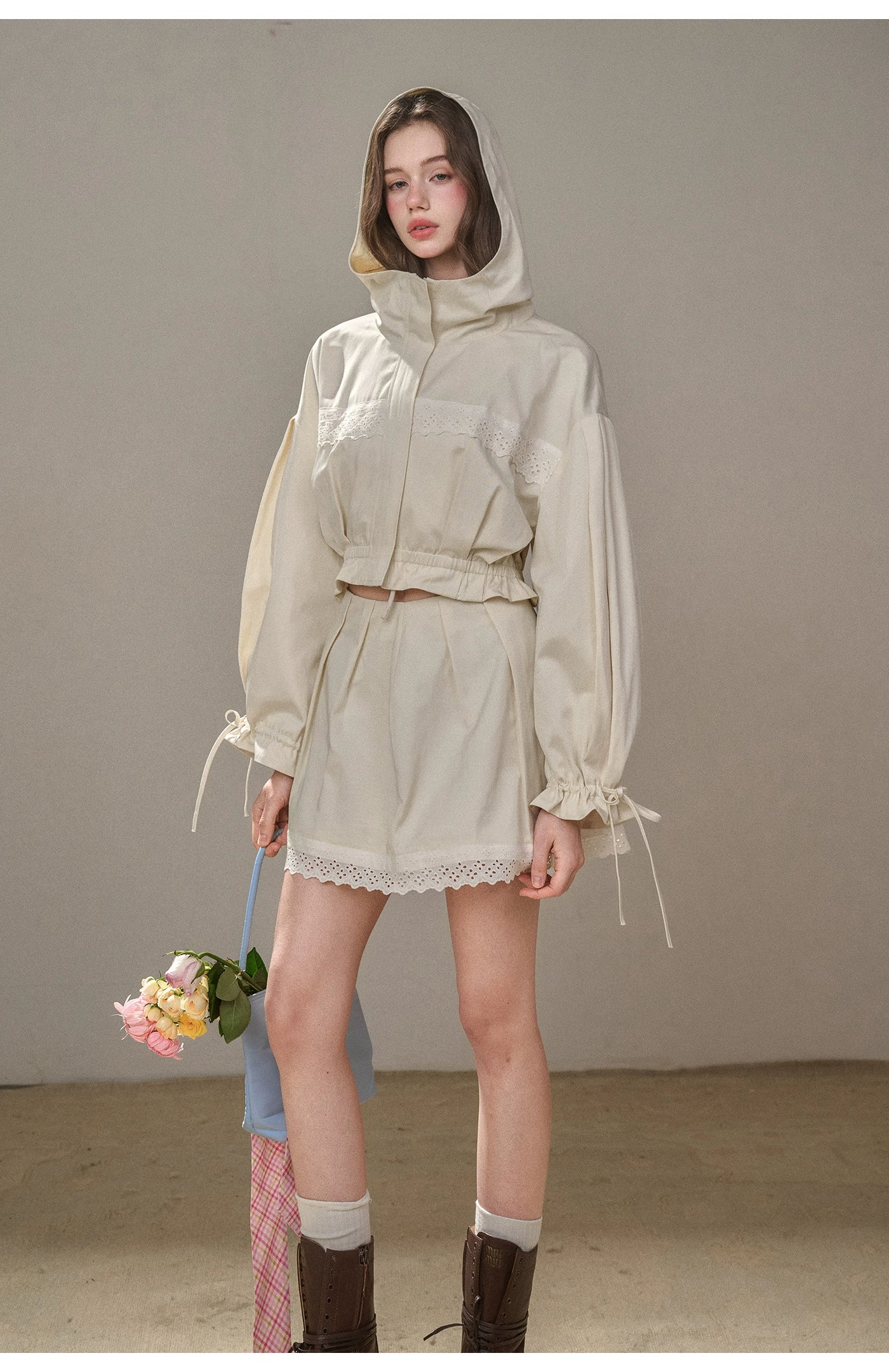 &quot;A Cup of Milk&quot; Relaxed Cotton Trench &amp; Skirt Set