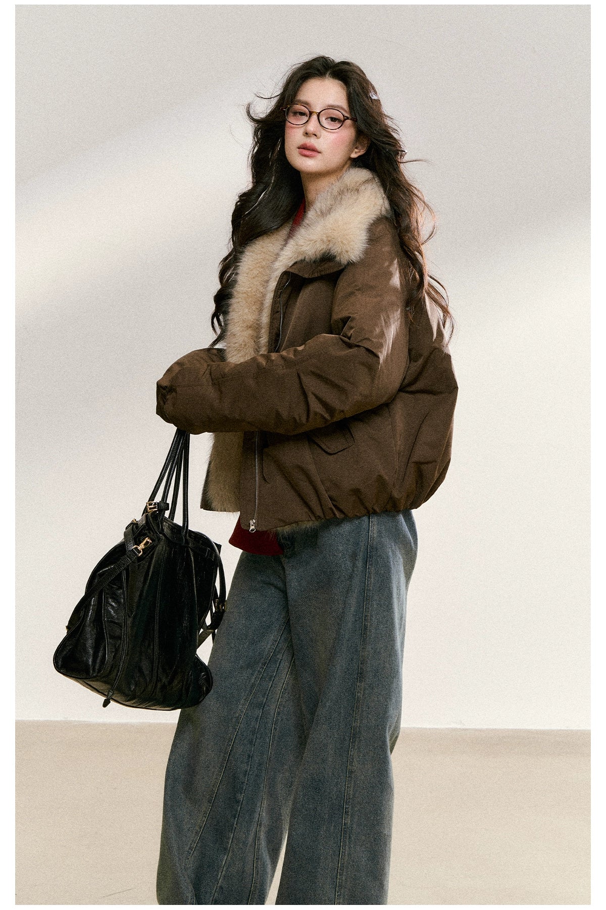 Two-Tone Faux Fur Collar Padded Jacket