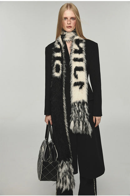 Letter Tassel Mink Fur Embossed Scarf - CHINASQUAD