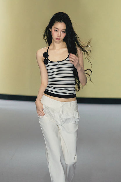 Camellia Contrast-Trim Striped Halterneck Cami