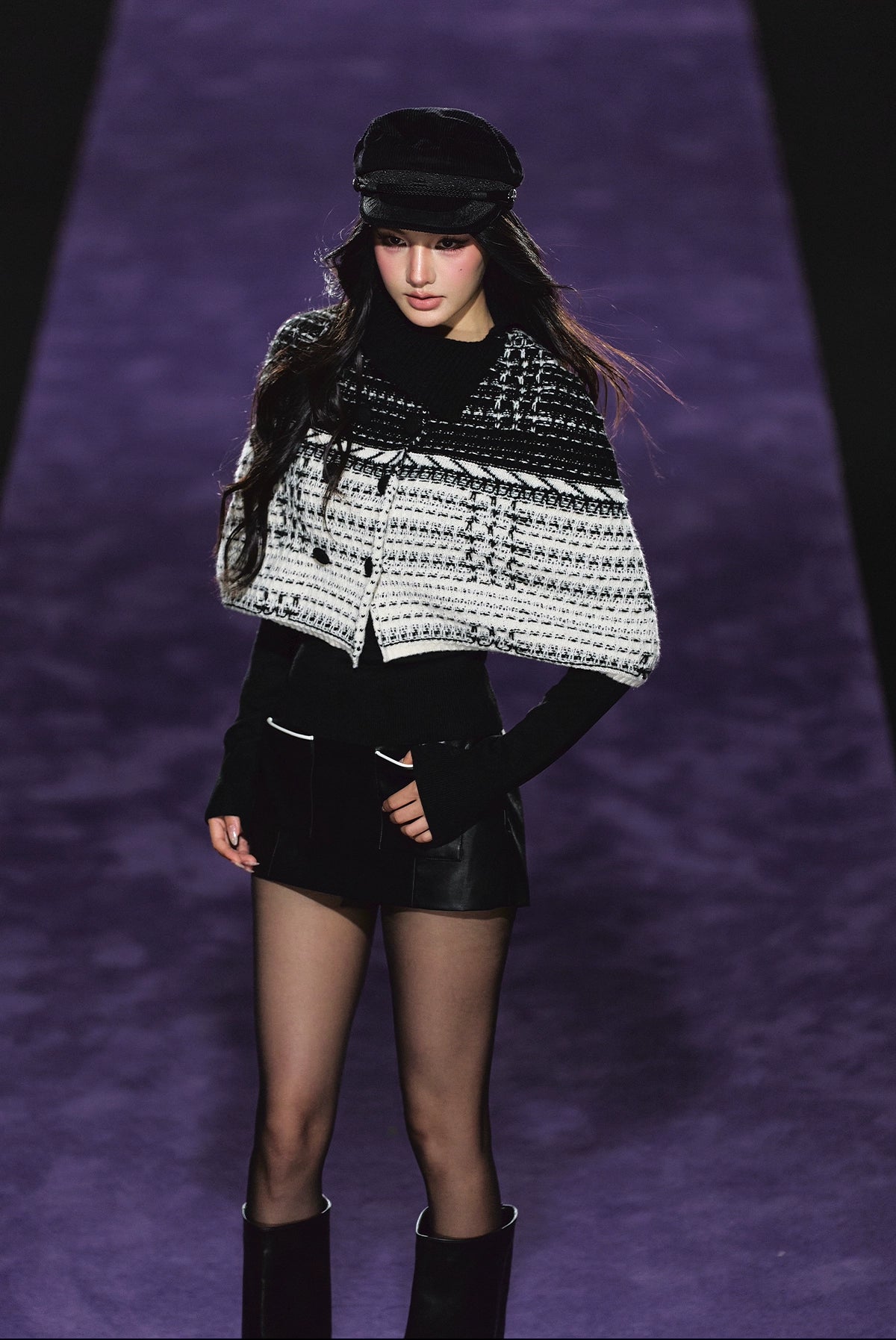 Tweed-Inspired Knit Cape &amp; Crewneck Set