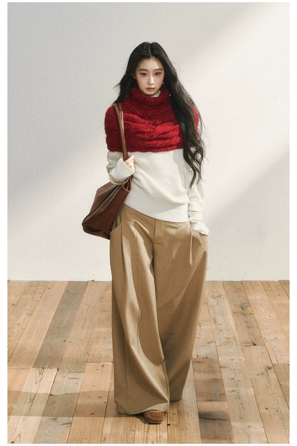 Two-Tone Knitted Fuzzy Pullover Shawl