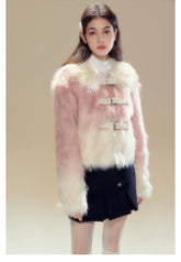 Pink Gradient Button Shearling Jacket - CHINASQUAD