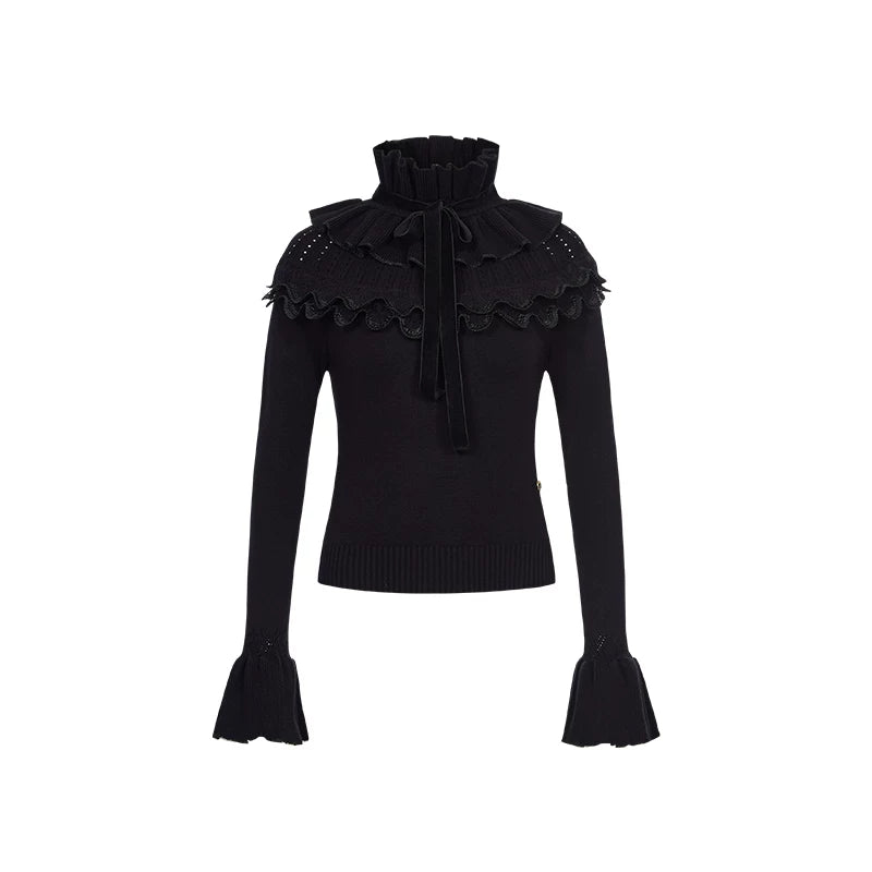 Lace Ruffle Knit Top &amp; Midi Skirt Two-Piece Set