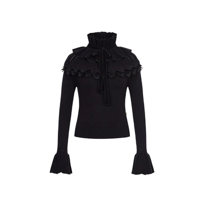 Lace Ruffle Knit Top &amp; Midi Skirt Two-Piece Set