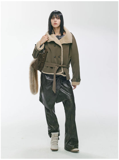 Contrast Fleece-Panelled Shearling Short Coat