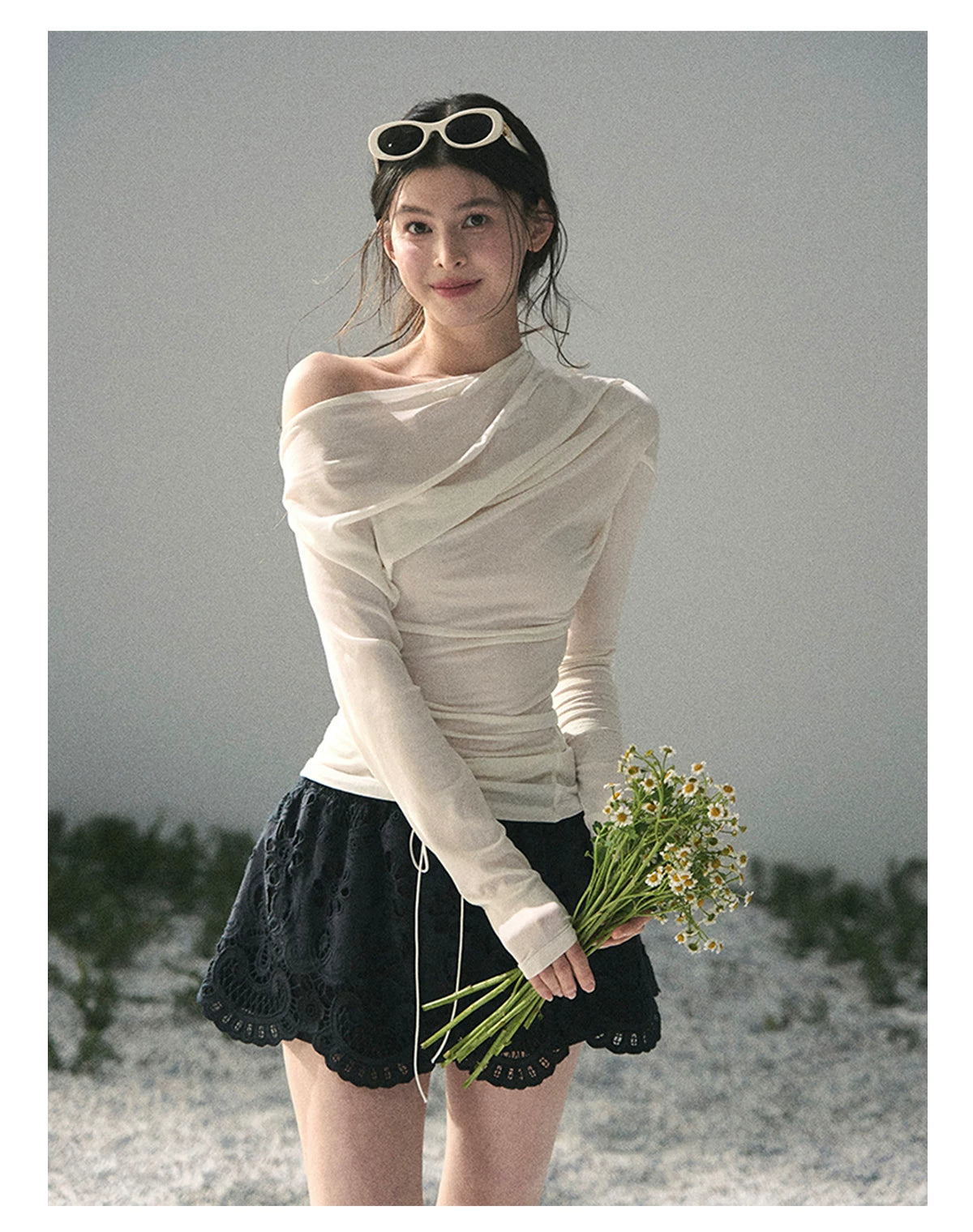 Light &amp; Shadow Asymmetric Long-Sleeve Top