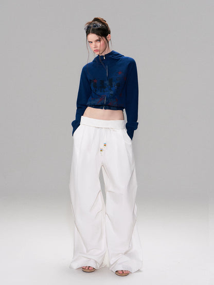 Fold-Over Waist Wide-Leg Curved Pants
