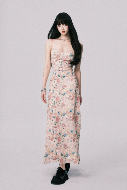 Floral French Vacation Slip Maxi Dress