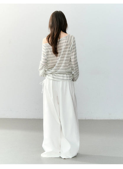 Star Print Off-Shoulder Striped Relaxed Knit Blouse
