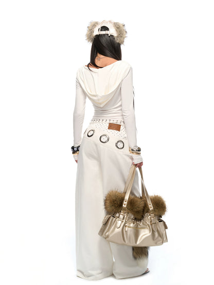 Layered-Effect Wide-Leg Cargo Jeans