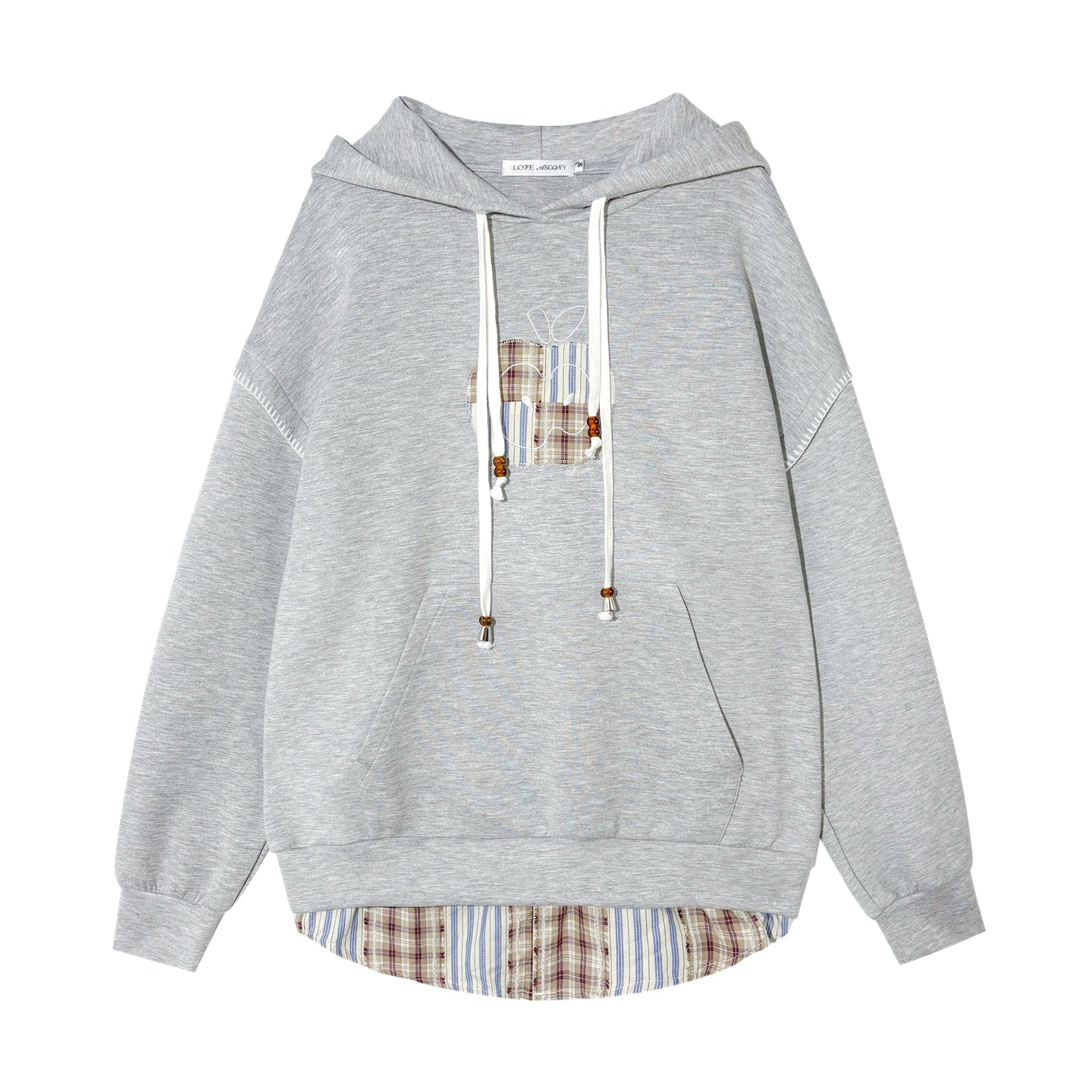 Fake Two-piece Apple Appliqué Layered Hoodie - CHINASQUAD