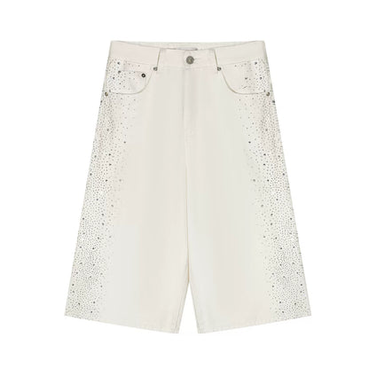 Crystal-Embellished Wide-Leg Cropped Denim Jeans