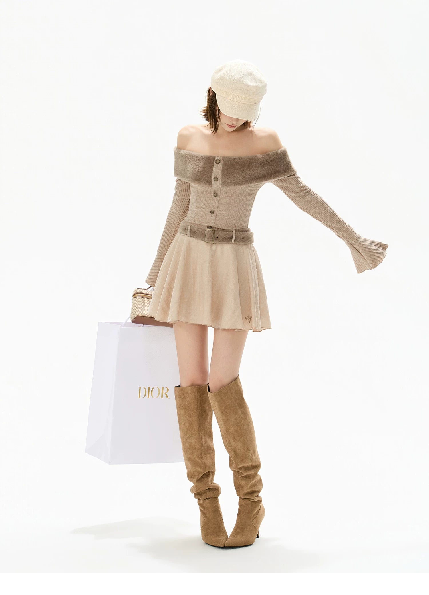 Mink Knit Off-Shoulder Dress