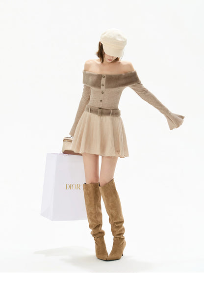 Mink Knit Off-Shoulder Dress