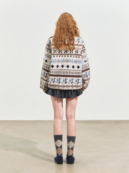 Jacquard Fleece High-Neck Oversized Jacket