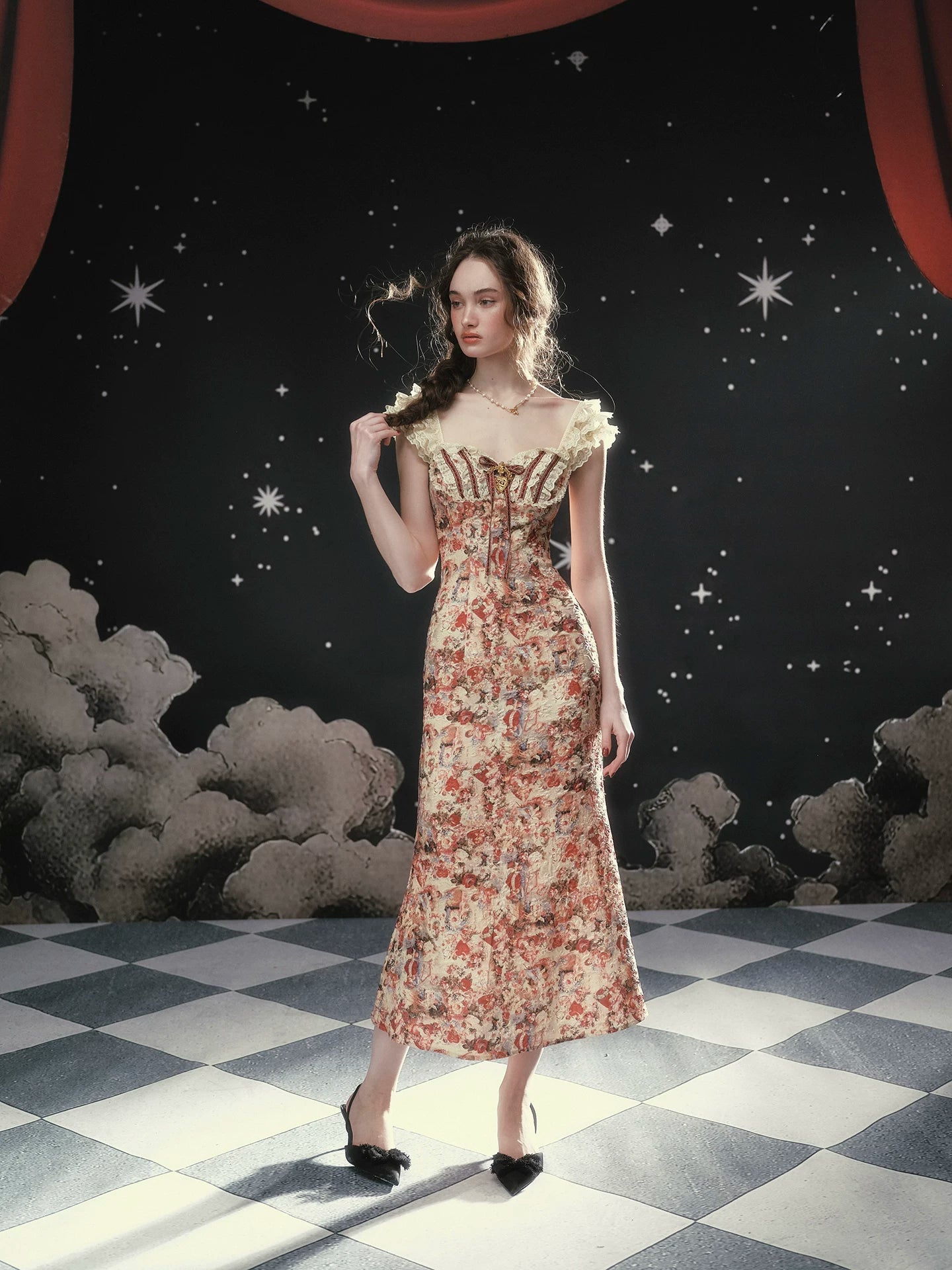 Vintage Lace-Patchwork Floral Mermaid Dress