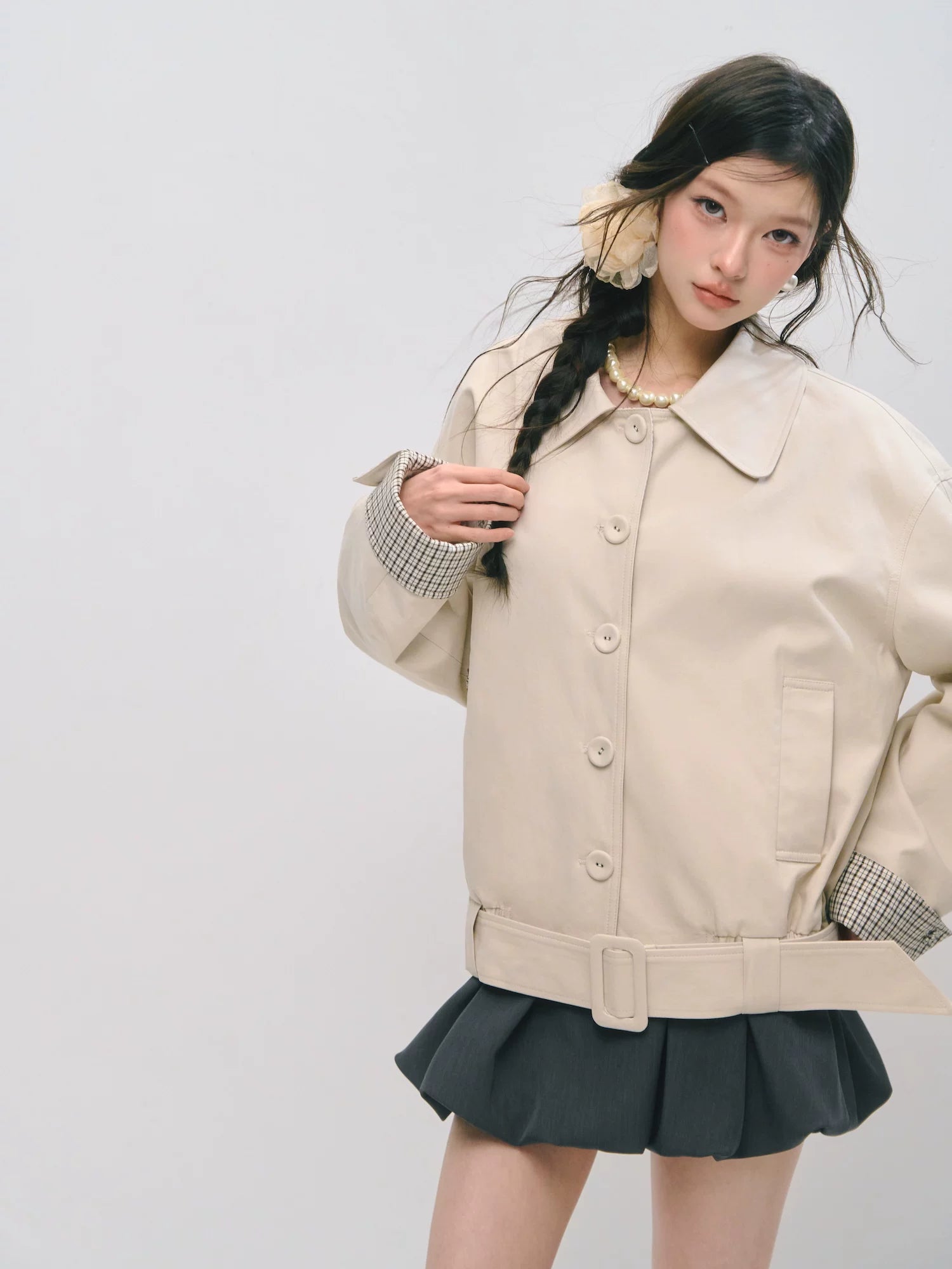 Plaid Panel Button-Down Collared Jacket