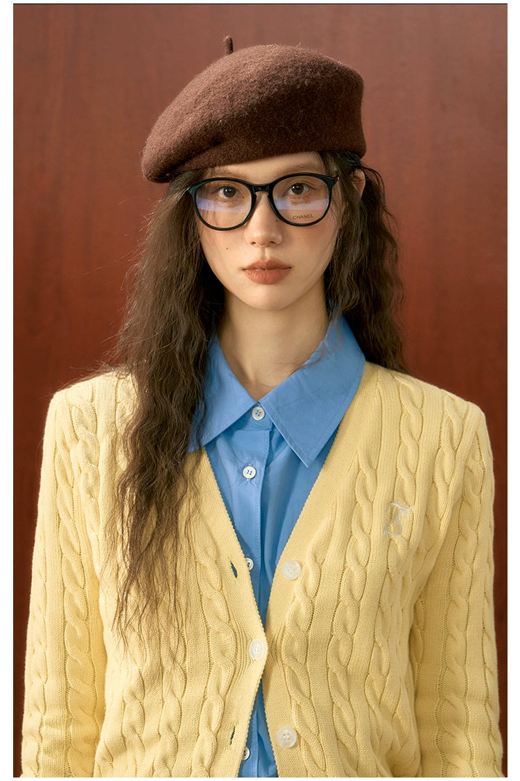 Yellow Twisted Texture Knitted Cardigan - CHINASQUAD