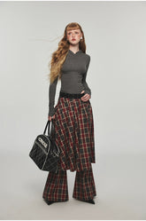 Plaid & Leopard Slim-Fit Flared Pants - CHINASQUAD