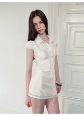 Lustrous Acetate Shirt & Mini Skirt Set NeverMore
