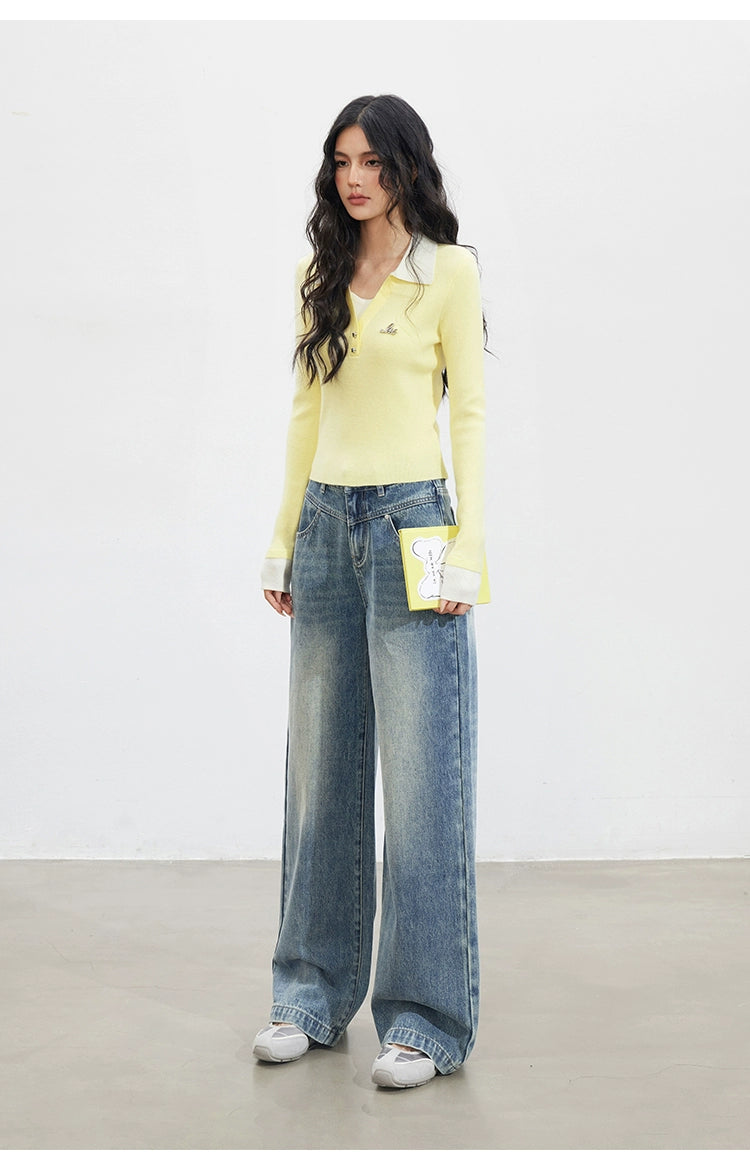 Vintage Washed Wide-Leg Jeans - CHINASQUAD