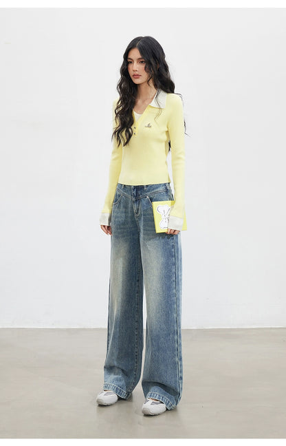 Vintage Washed Wide-Leg Jeans - CHINASQUAD
