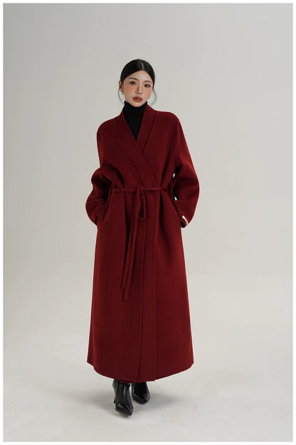 Elegant Double-Faced Wool Long Coat