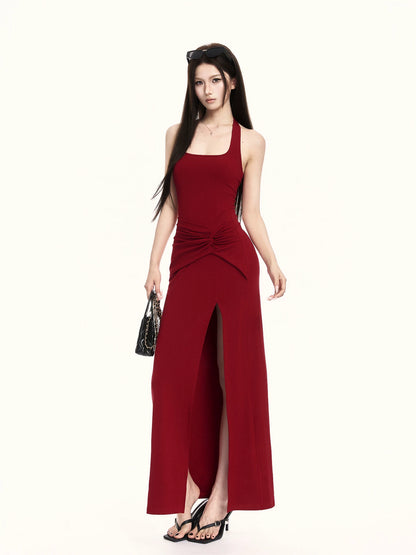 Elegant Halter-Neck Backless Slim-Fit Maxi Dress