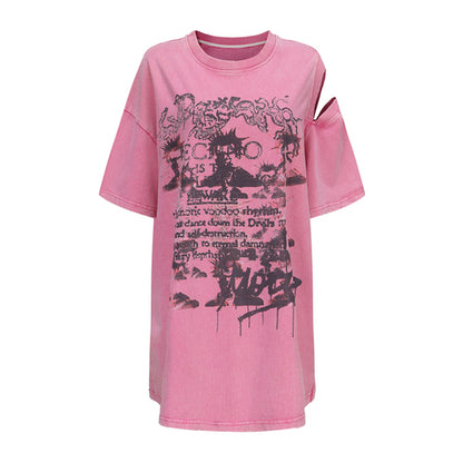 Blue &amp; Pink Dropped Shoulders T-shirt - CHINASQUAD