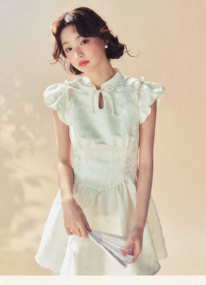 Beige Flutter Sleeve Dress