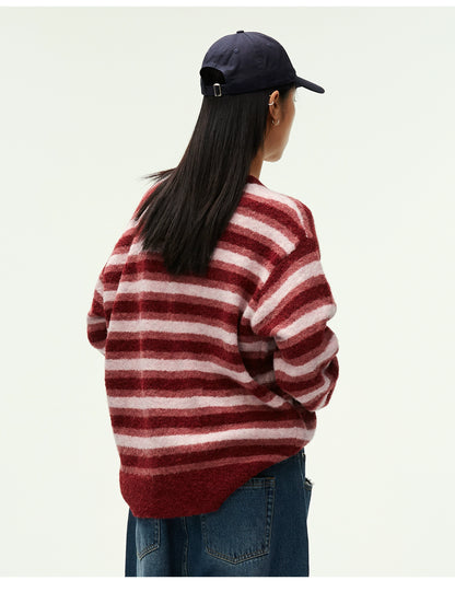 Contrast Stripe Embroidered Knit Sweater